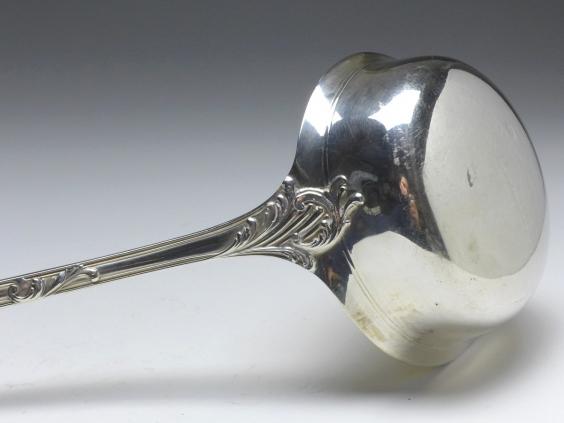 große Kelle, Suppenkelle, H. Meyen, Berlin, 800er Silber, L: 36 cm, 274 g