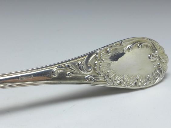 große Kelle, Suppenkelle, H. Meyen, Berlin, 800er Silber, L: 36 cm, 274 g