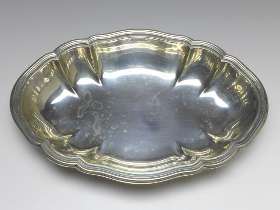 ovale Schale, Brotschale, Gebr. Kühn, Schwäbisch Gmünd, 830er Silber, 31,5 x 21,5 cm, 347 g