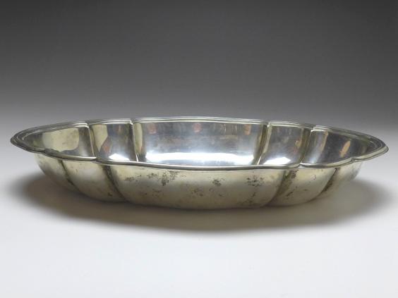 ovale Schale, Brotschale, Gebr. Kühn, Schwäbisch Gmünd, 830er Silber, 31,5 x 21,5 cm, 347 g