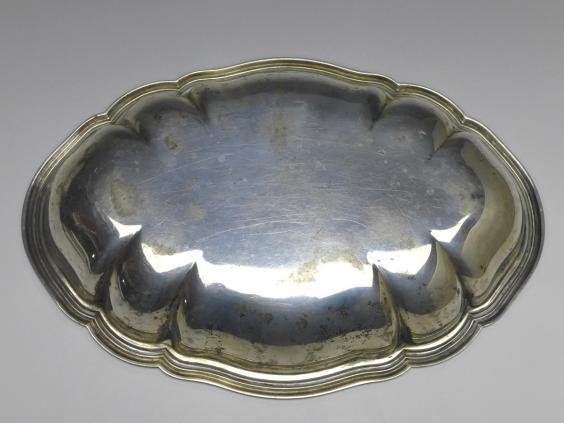 ovale Schale, Brotschale, Gebr. Kühn, Schwäbisch Gmünd, 830er Silber, 31,5 x 21,5 cm, 347 g