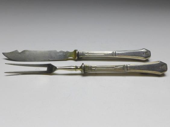 Obstbesteck 12-teilig, um 1900, Griffe Silber