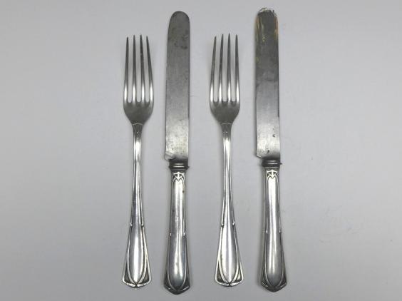 Besteck für Personen: 2x Messer, 2x Gabel, Franz Bahner, Düsseldorf, 800er Silber, Jugendstil