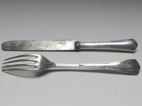 Besteck für Personen: 2x Messer, 2x Gabel, Franz Bahner, Düsseldorf, 800er Silber, Jugendstil