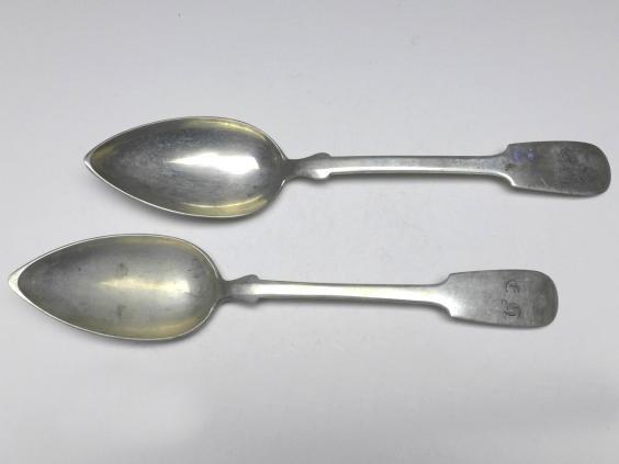 2x Suppenlöffel, Löffel, 19. Jh., 13 Lot | 812,5 Silber, L: 21 cm