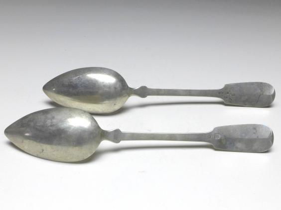 2x Suppenlöffel, Löffel, 19. Jh., 13 Lot | 812,5 Silber, L: 21 cm