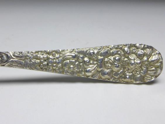 Gabel, Dekor Repoussé, Griff 925er Sterling Silber, Stieff, USA, L: 15,5 cm
