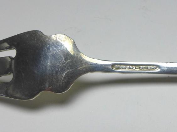 Gabel, Dekor Repoussé, Griff 925er Sterling Silber, Stieff, USA, L: 15,5 cm