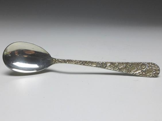 Löffel, Teelöffel, Kaffeelöffel, Dekor Repoussé, Griff 925er Sterling Silber, S. Kirk & Son, USA, L: 13,6 cm
