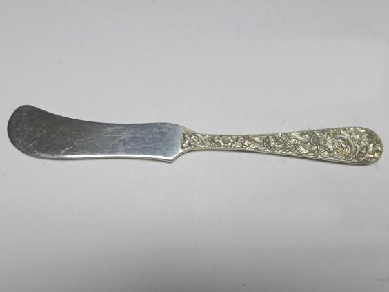 Buttermesser, Dekor Repoussé, Griff 925er Sterling Silber, S. Kirk & Son, USA, L: 13,3 cm