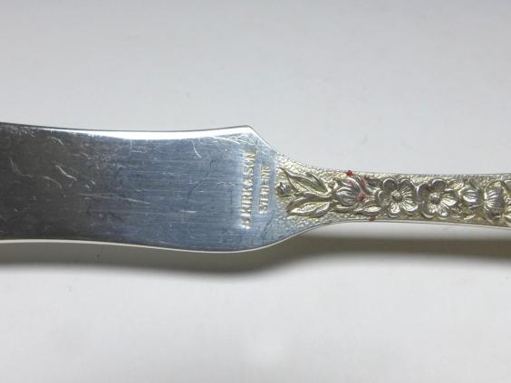 Buttermesser, Dekor Repoussé, Griff 925er Sterling Silber, S. Kirk & Son, USA, L: 13,3 cm