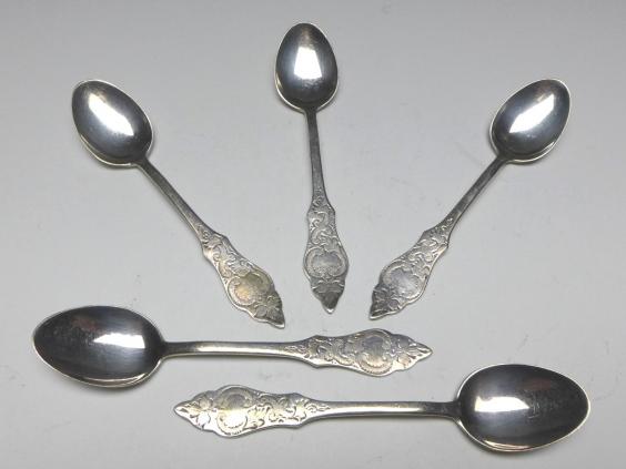 5x Mokkalöffel, Löffel, R&B, Robbe und Berking, Modell Ostfriesen, 800er Silber, L: 10,6 cm