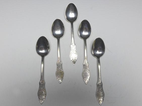 5x Mokkalöffel, Löffel, R&B, Robbe und Berking, Modell Ostfriesen, 800er Silber, L: 10,6 cm