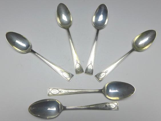 6x Löffel, Teelöffel, Kaffeelöffel, Sterling, 925er Silber, L: 14 cm