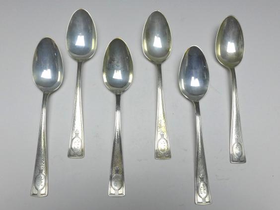 6x Löffel, Teelöffel, Kaffeelöffel, Sterling, 925er Silber, L: 14 cm