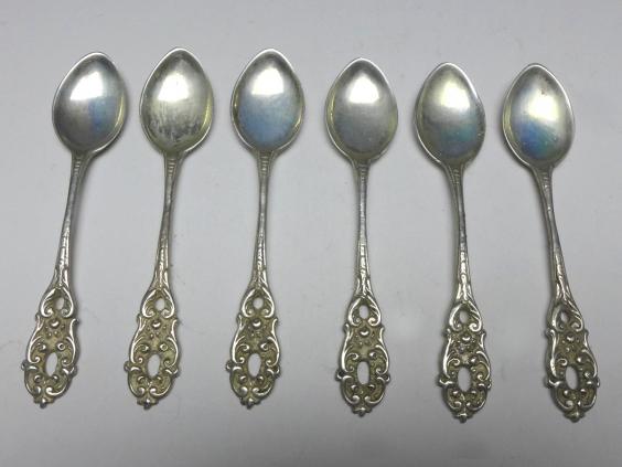 6x Mokkalöffel, 800er Silber, florales Dekor mit Durchbruch, L: 9 cm