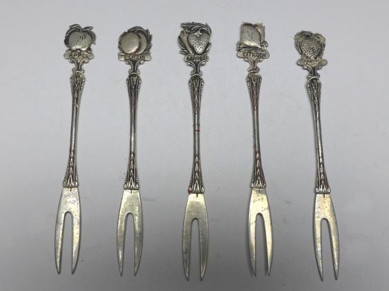 5x Cocktail Spieß, Cocktail Stick, Silber, Obst Dekor, L: 12,5-13 cm
