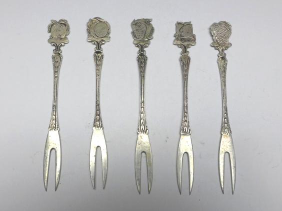 5x Cocktail Spieß, Cocktail Stick, Silber, Obst Dekor, L: 12,5-13 cm