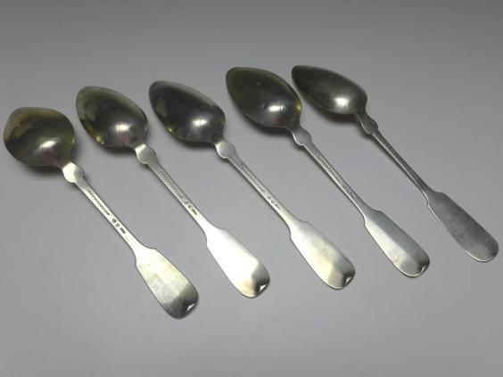 5x Suppenlöffel, Esslöffel, Löffel, 800er Silber, Modell Spaten, L: 22 / 22,5 cm