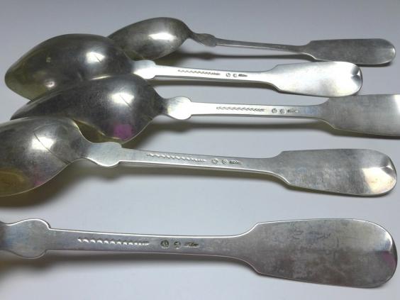 5x Suppenlöffel, Esslöffel, Löffel, 800er Silber, Modell Spaten, L: 22 / 22,5 cm