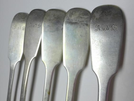 5x Suppenlöffel, Esslöffel, Löffel, 800er Silber, Modell Spaten, L: 22 / 22,5 cm