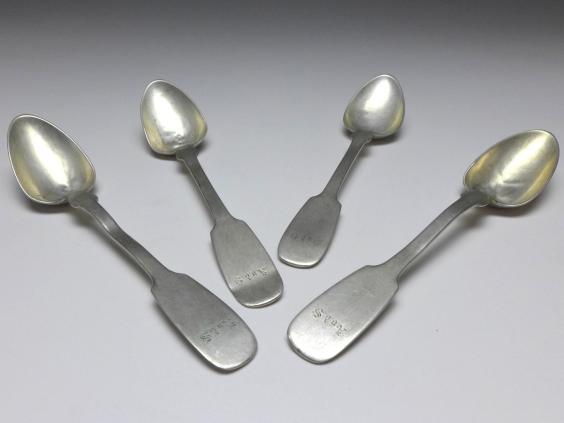 4x Teelöffel, Kaffeelöffel, Löffel, Silber, Modell Spaten, L: 15,5 cm