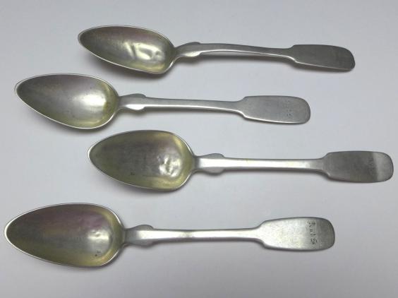 4x Teelöffel, Kaffeelöffel, Löffel, Silber, Modell Spaten, L: 15,5 cm