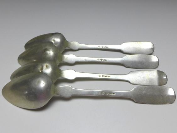 4x Teelöffel, Kaffeelöffel, Löffel, Silber, Modell Spaten, L: 15,5 cm