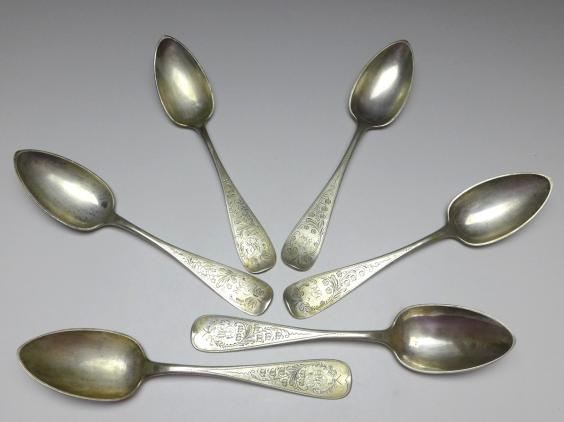 6x Suppenlöffel, Löffel, 800er Silber, Ed. Deubert, L: 21,5 cm