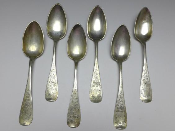 6x Suppenlöffel, Löffel, 800er Silber, Ed. Deubert, L: 21,5 cm