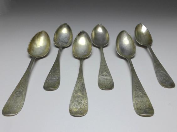6x Suppenlöffel, Löffel, 800er Silber, Ed. Deubert, L: 21,5 cm