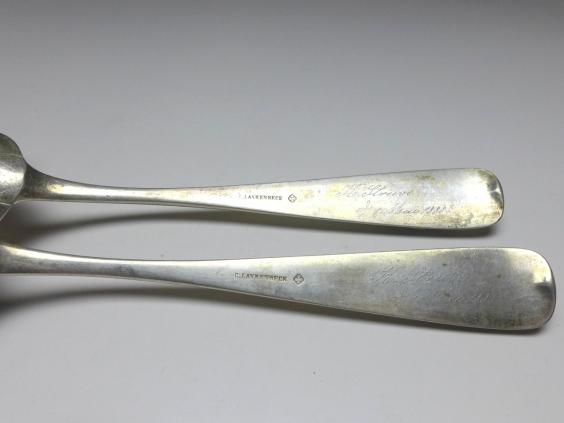 2x Suppenlöffel, Löffel, Silber, 19. Jh., C. Lankenbeck, L: 23,5 cm