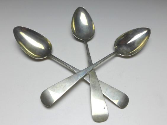 3x Suppenlöffel, Löffel, 12 Lot | 750er Silber, J. Weber, L: 23 cm