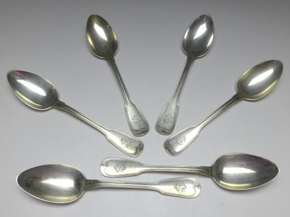 6x Suppenlöffel, Löffel, 800er Silber, Koch & Bergfeld, C. E. Keyser, Dekor Altfaden, L: 22 cm