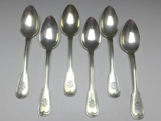 6x Suppenlöffel, Löffel, 800er Silber, Koch & Bergfeld, C. E. Keyser, Dekor Altfaden, L: 22 cm