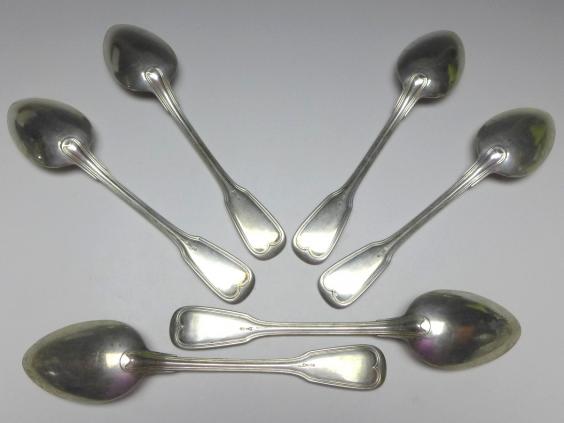 6x Suppenlöffel, Löffel, 800er Silber, Koch & Bergfeld, C. E. Keyser, Dekor Altfaden, L: 22 cm