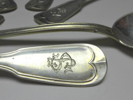 6x Suppenlöffel, Löffel, 800er Silber, Koch & Bergfeld, C. E. Keyser, Dekor Altfaden, L: 22 cm