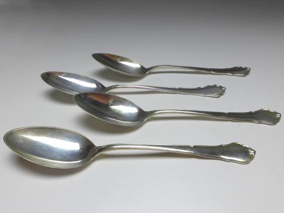 4x Suppenlöffel, Esslöffel, Löffel, 800er Silber, L: 21,5 cm