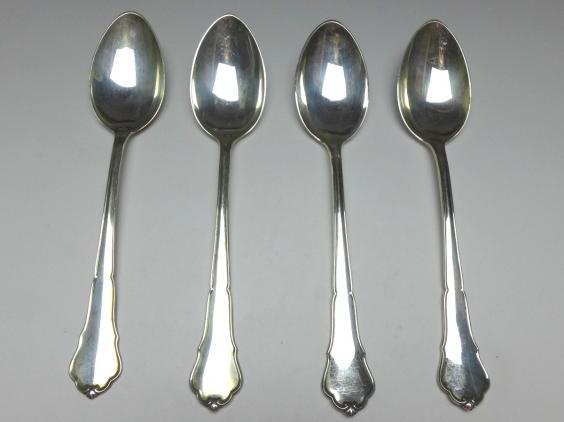 4x Suppenlöffel, Esslöffel, Löffel, 800er Silber, L: 21,5 cm
