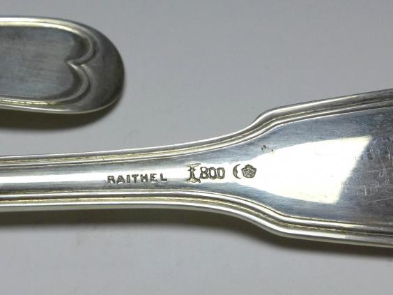 5x Suppenlöffel, Löffel, 800er Silber, Koch & Bergfeld, Raithel, Dekor Altfaden, L: 21,5 cm