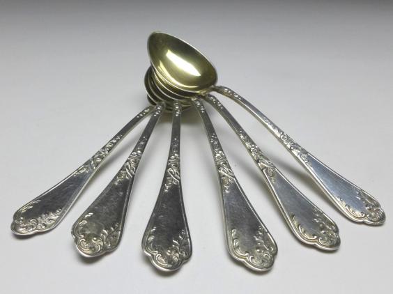 6x Mokkalöffel, Löffel, Koch und Bergfeld, 800er Silber, Modell Sophie