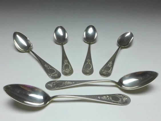 6x Löffel, Kaffeelöffel, Teelöffel, 800er Silber, O. K., L: 15 cm