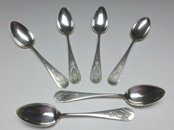 6x Löffel, Kaffeelöffel, Teelöffel, 800er Silber, O. K., L: 15 cm