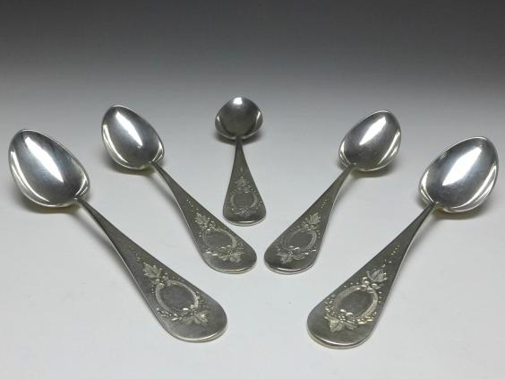 5x Löffel, Kaffeelöffel, Teelöffel, 800er Silber, O. K., L: 15 cm