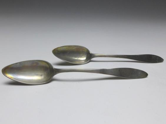 2x Löffel, Kaffeelöffel, Teelöffel, Silber, TK 1842, L: 13,3 cm