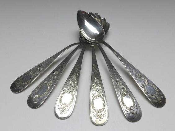 6x Löffel, Kaffeelöffel, Teelöffel, 800er Silber, Tittel, L: 15,3 cm