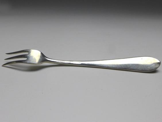 Aufschnittgabel, kleine Gabel, Dekor Rosen, 925er Sterling Silber, S. Kirk & Son, USA, L: 14,5 cm