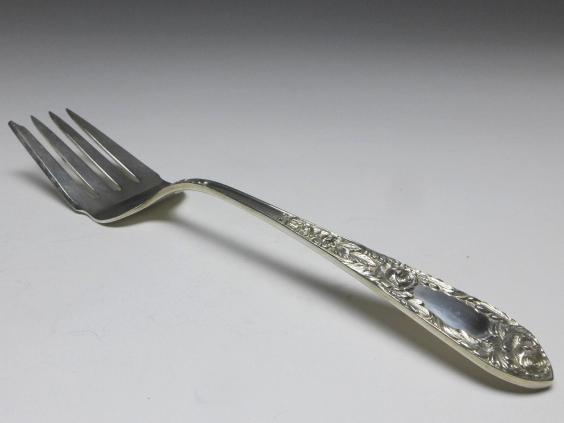 Vorlegegabel, Gabel, Dekor Rosen, 925er Sterling Silber, S. Kirk & Son, USA, L: 22 cm