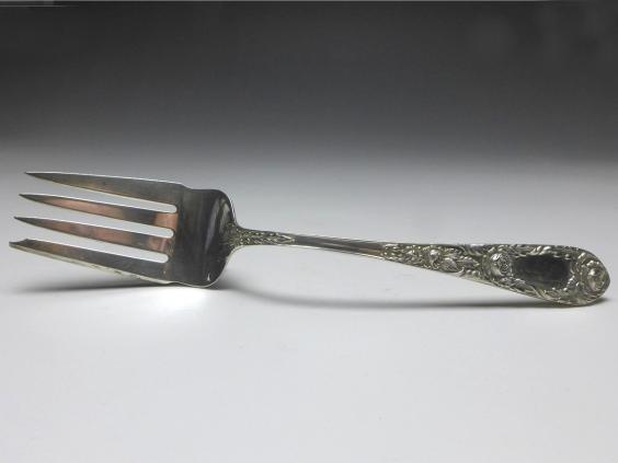 Vorlegegabel, Gabel, Dekor Rosen, 925er Sterling Silber, S. Kirk & Son, USA, L: 22 cm