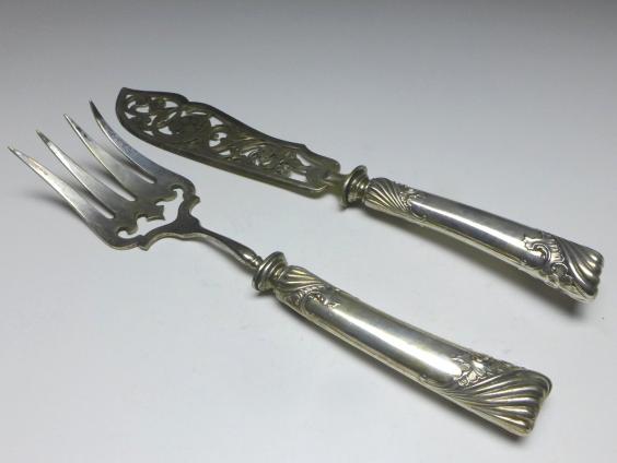 Tranchierbesteck 2-teilig, 800er Silber, Wilhelm Binder, Schwäbisch Gmünd, L: 29,5 | 25,5 cm